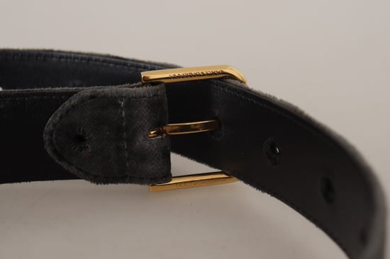 Cinturón de hebilla metálica en tono dorado con logo de terciopelo marrón de Dolce & Gabbana - Image 4