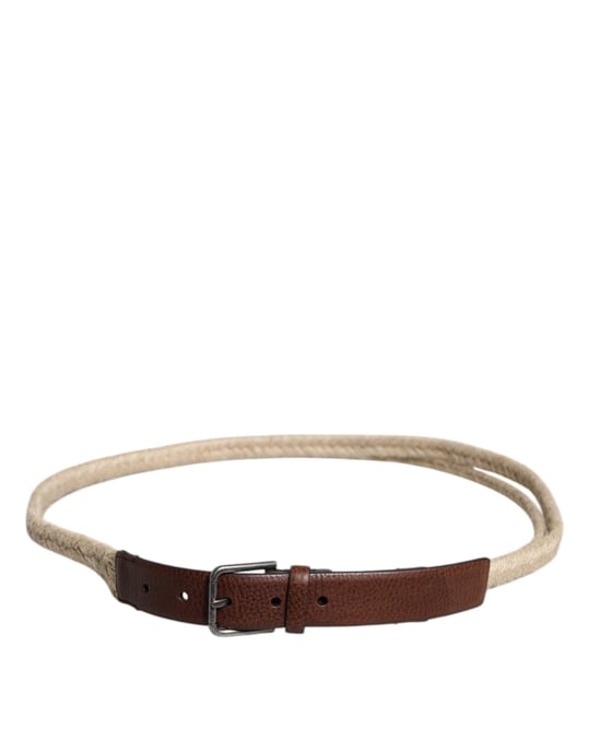 Cinturón de piel de yute marrón tejido con hebilla de metal de Dolce & Gabbana - Image 3