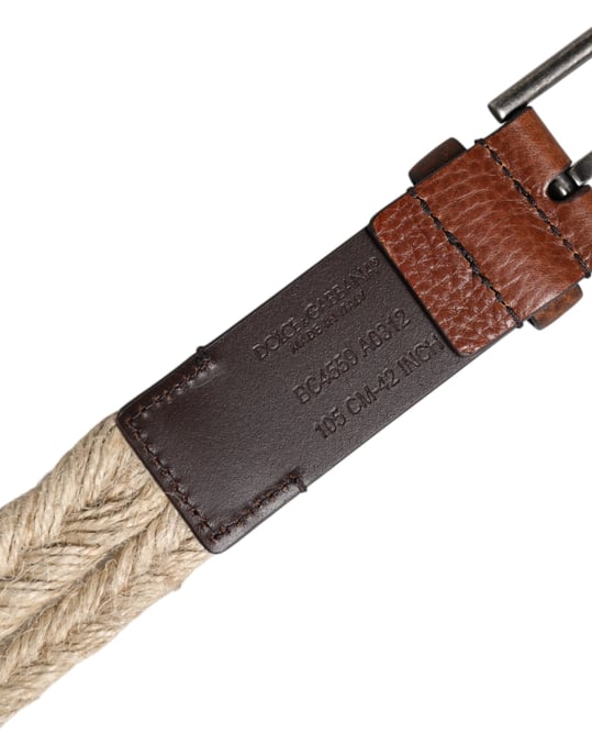 Cinturón de piel de yute marrón tejido con hebilla de metal de Dolce & Gabbana - Image 5