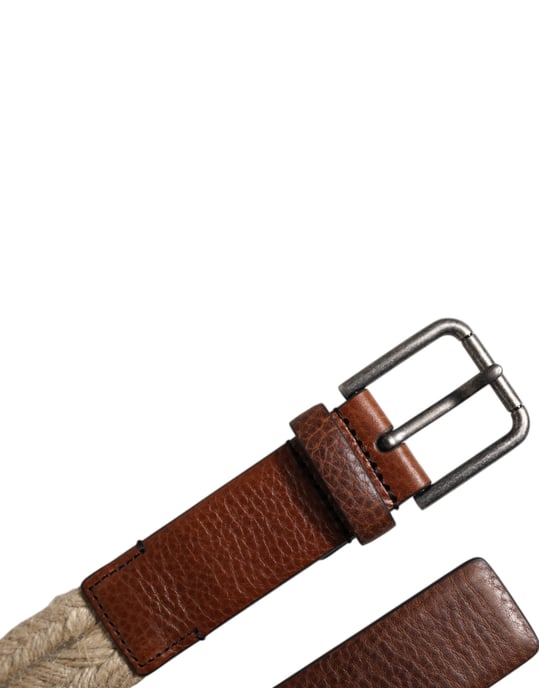 Cinturón de piel de yute marrón tejido con hebilla de metal de Dolce & Gabbana - Image 6