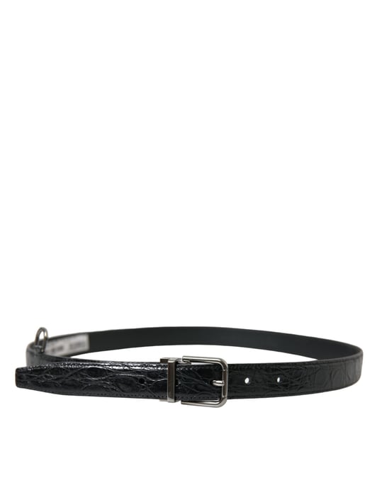 Cinturón de Cuero Negro con Hebilla de Metal Plateado de Dolce & Gabbana - Image 2