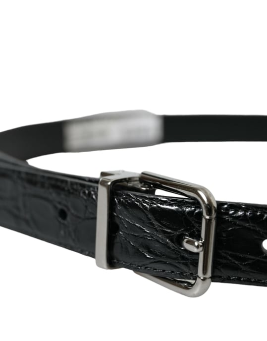 Cinturón de Cuero Negro con Hebilla de Metal Plateado de Dolce & Gabbana - Image 3