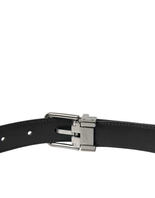 Cinturón de Cuero Negro con Hebilla de Metal Plateado de Dolce & Gabbana - Image 4