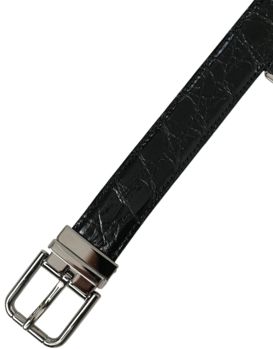 Cinturón de Cuero Negro con Hebilla de Metal Plateado de Dolce & Gabbana - Image 5