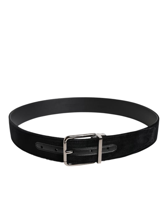 Cinturón de algodón negro con hebilla de metal plateado de Dolce & Gabbana - Image 3