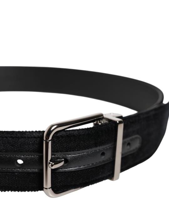 Cinturón de algodón negro con hebilla de metal plateado de Dolce & Gabbana - Image 4