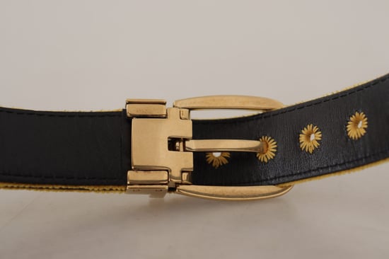 Cinturón de Hebilla de Metal Grabada con Logo Dorado de Terciopelo Mostaza de Dolce & Gabbana - Image 5