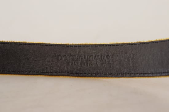 Cinturón de Hebilla de Metal Grabada con Logo Dorado de Terciopelo Mostaza de Dolce & Gabbana - Image 6