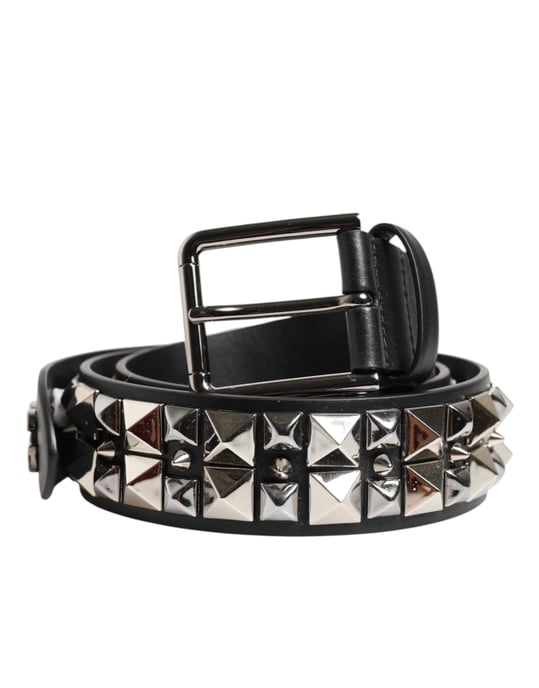 Cinturón de Cuero de Ternera Negro con Tachuelas y Hebilla de Plata de Dolce & Gabbana - Image 2