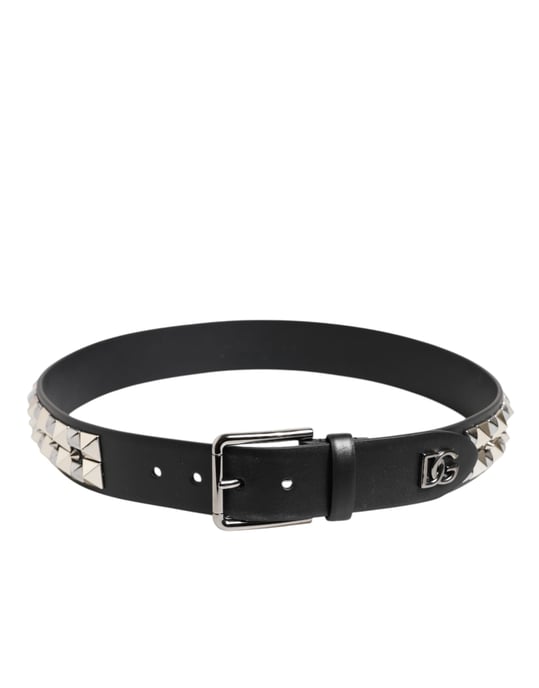Cinturón de Cuero de Ternera Negro con Tachuelas y Hebilla de Plata de Dolce & Gabbana - Image 3