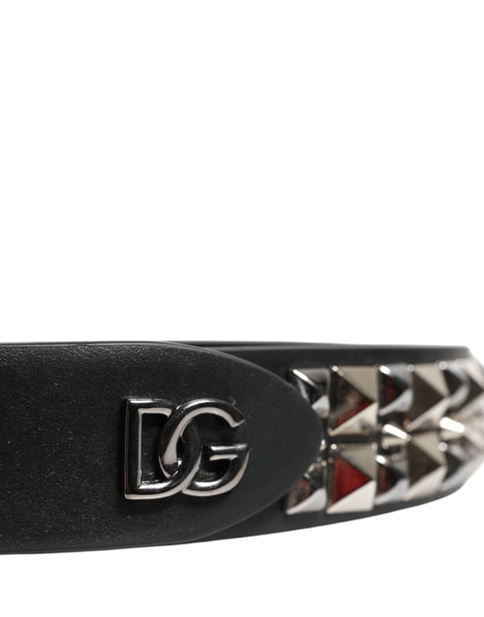 Cinturón de Cuero de Ternera Negro con Tachuelas y Hebilla de Plata de Dolce & Gabbana - Image 5