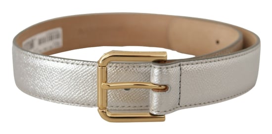 Cinturón de Cuero Plateado con Hebilla Metálica de Logo en Tono Dorado de Dolce & Gabbana - Image 1