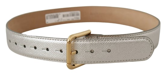 Cinturón de Cuero Plateado con Hebilla Metálica de Logo en Tono Dorado de Dolce & Gabbana - Image 3