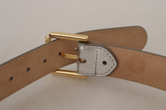 Cinturón de Cuero Plateado con Hebilla Metálica de Logo en Tono Dorado de Dolce & Gabbana - Image 5