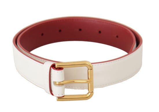 Cinturón de piel de ternera blanca de Dolce & Gabbana con hebilla metálica dorada bicolor - Image 1