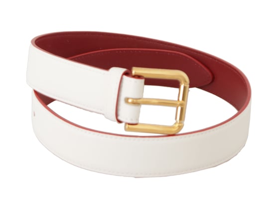 Cinturón de piel de ternera blanca de Dolce & Gabbana con hebilla metálica dorada bicolor - Image 2