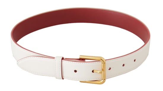 Cinturón de piel de ternera blanca de Dolce & Gabbana con hebilla metálica dorada bicolor - Image 3