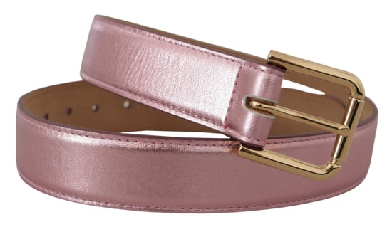 Cinturón de cuero pulido metálico rosa con hebilla de metal con logo de Dolce & Gabbana - Image 2
