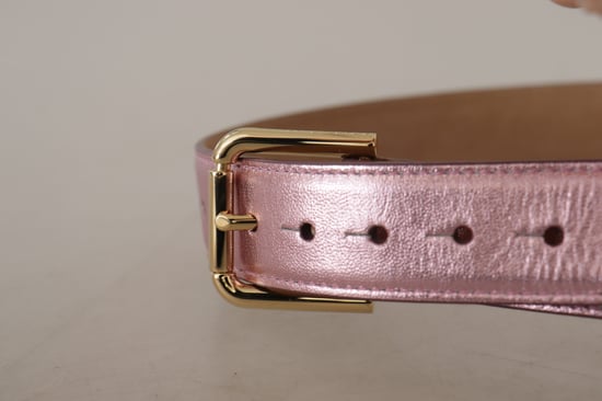 Cinturón de cuero pulido metálico rosa con hebilla de metal con logo de Dolce & Gabbana - Image 4