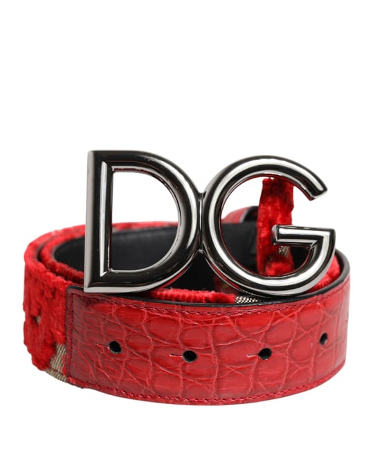 Cinturón de viscosa roja con hebilla de metal DG logo plateado de Dolce & Gabbana - Image 2