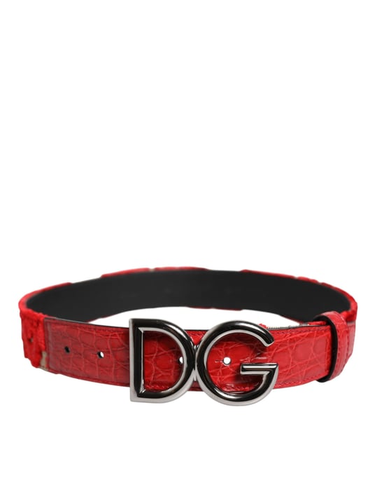 Cinturón de viscosa roja con hebilla de metal DG logo plateado de Dolce & Gabbana - Image 3