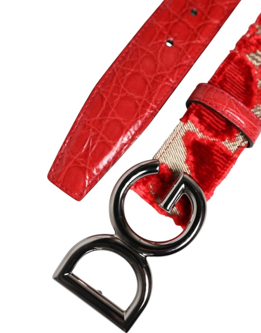 Cinturón de viscosa roja con hebilla de metal DG logo plateado de Dolce & Gabbana - Image 6