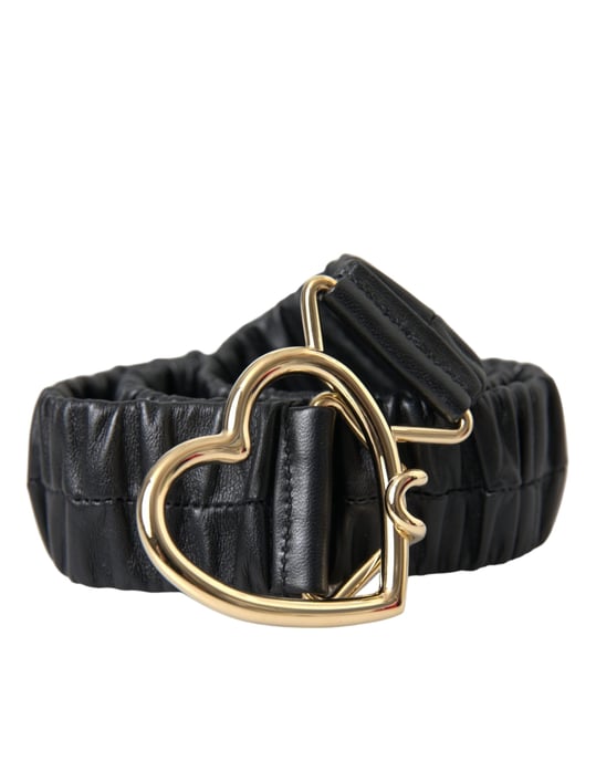 Cinturón de cuero negro Dolce & Gabbana con hebilla metálica dorada en forma de corazón - Image 1