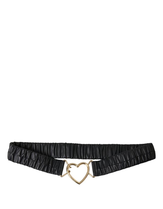 Cinturón de cuero negro Dolce & Gabbana con hebilla metálica dorada en forma de corazón - Image 2