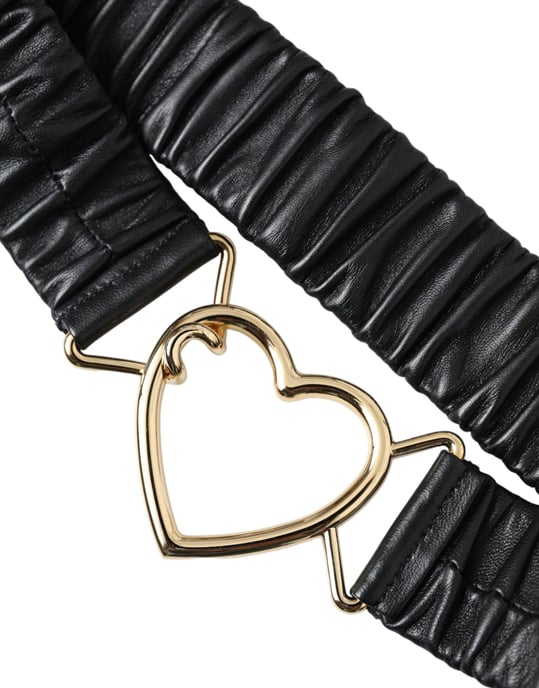 Cinturón de cuero negro Dolce & Gabbana con hebilla metálica dorada en forma de corazón - Image 3