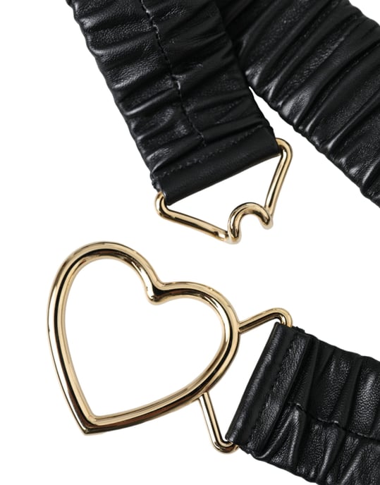 Cinturón de cuero negro Dolce & Gabbana con hebilla metálica dorada en forma de corazón - Image 4
