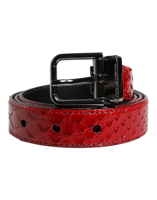 Cinturón de Cuero Exótico Rojo con Hebilla de Metal de Latón de Dolce & Gabbana - Image 2