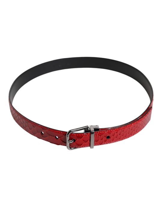 Cinturón de Cuero Exótico Rojo con Hebilla de Metal de Latón de Dolce & Gabbana - Image 3