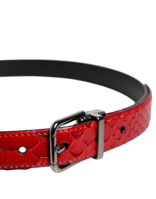 Cinturón de Cuero Exótico Rojo con Hebilla de Metal de Latón de Dolce & Gabbana - Image 4