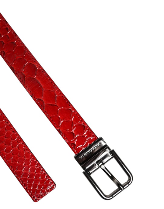 Cinturón de Cuero Exótico Rojo con Hebilla de Metal de Latón de Dolce & Gabbana - Image 6