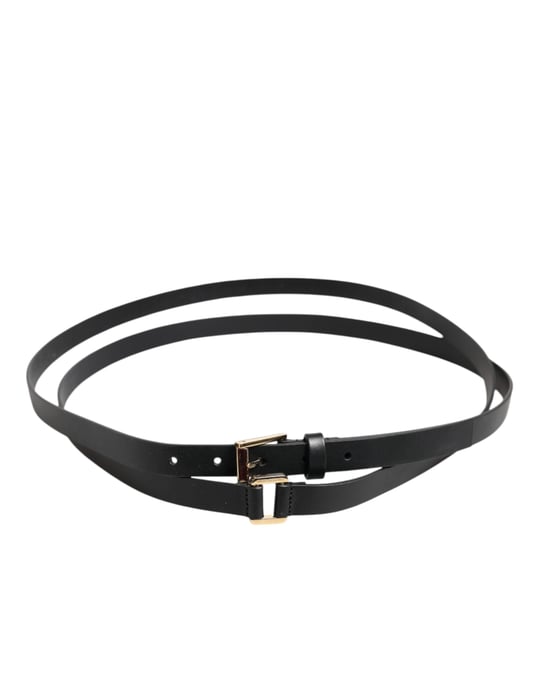 Cinturón de Cuero Negro con Doble Correa y Hebilla Dorada de Dolce & Gabbana - Image 3