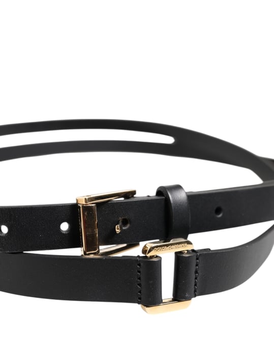 Cinturón de Cuero Negro con Doble Correa y Hebilla Dorada de Dolce & Gabbana - Image 4