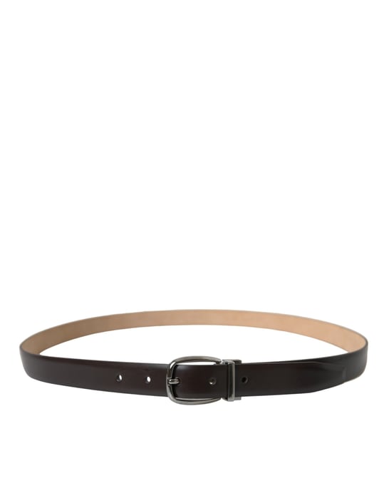 Cinturón de Piel Marrón Oscuro con Hebilla de Metal Plateado de Dolce & Gabbana - Image 2