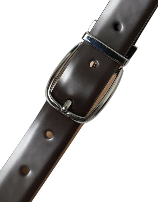 Cinturón de Piel Marrón Oscuro con Hebilla de Metal Plateado de Dolce & Gabbana - Image 5