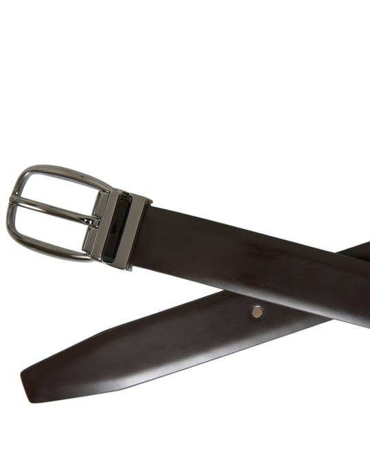 Cinturón de Piel Marrón Oscuro con Hebilla de Metal Plateado de Dolce & Gabbana - Image 6