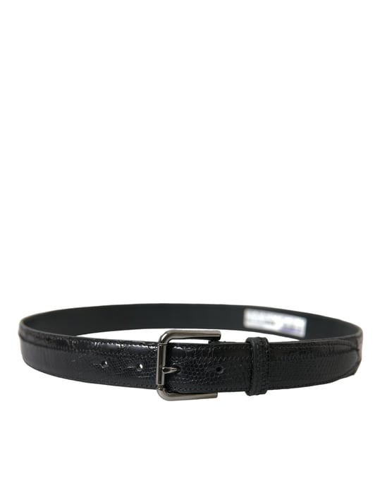 Cinturón de cuero exótico negro Dolce & Gabbana con hebilla de metal plateado - Image 2
