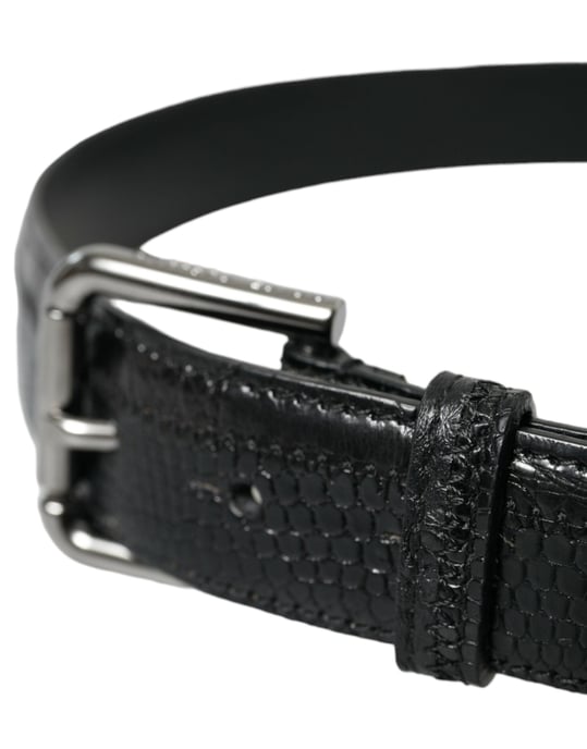 Cinturón de cuero exótico negro Dolce & Gabbana con hebilla de metal plateado - Image 3