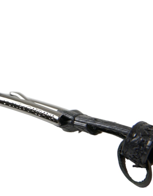 Cinturón de cuero exótico negro Dolce & Gabbana con hebilla de metal plateado - Image 4