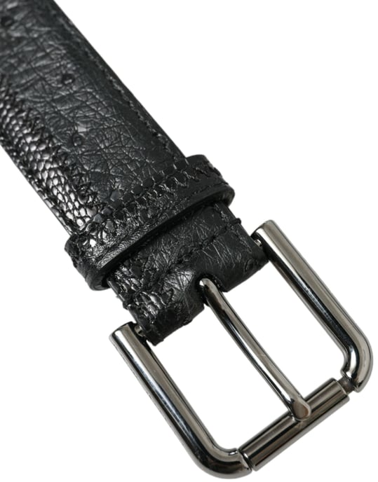 Cinturón de cuero exótico negro Dolce & Gabbana con hebilla de metal plateado - Image 5