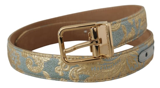 Cinturón de Cuero Jacquard Azul con Hebilla de Metal Dorado de Dolce & Gabbana - Image 2