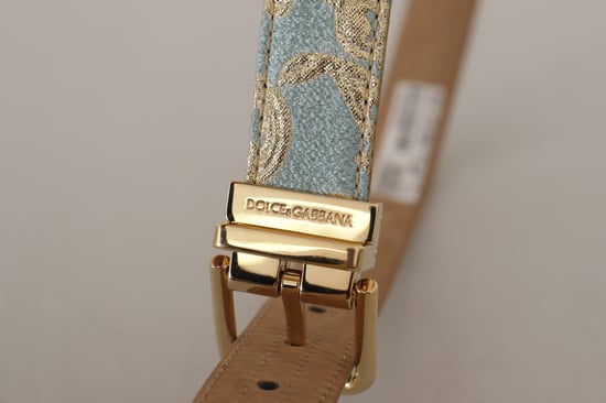 Cinturón de Cuero Jacquard Azul con Hebilla de Metal Dorado de Dolce & Gabbana - Image 3