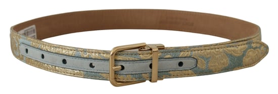 Cinturón de Cuero Jacquard Azul con Hebilla de Metal Dorado de Dolce & Gabbana - Image 4