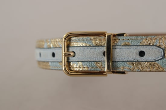 Cinturón de Cuero Jacquard Azul con Hebilla de Metal Dorado de Dolce & Gabbana - Image 5