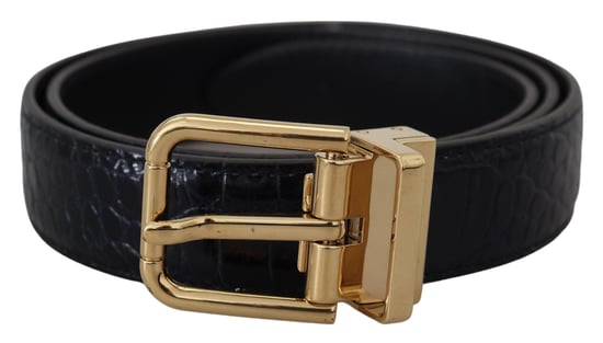 Cinturón de cuero exótico negro Dolce & Gabbana con hebilla de metal dorado - Image 2
