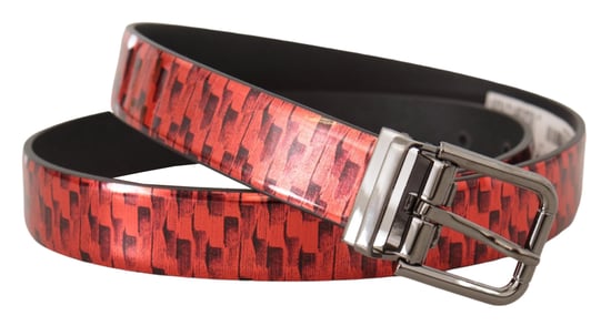 Cinturón de Cuero en Espiga Roja con Hebilla en Tonos Grises de Dolce & Gabbana - Image 2