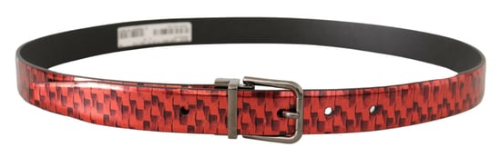 Cinturón de Cuero en Espiga Roja con Hebilla en Tonos Grises de Dolce & Gabbana - Image 3